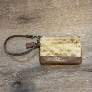 Coach Brown Leather & Jacquard Signature Wristlet
